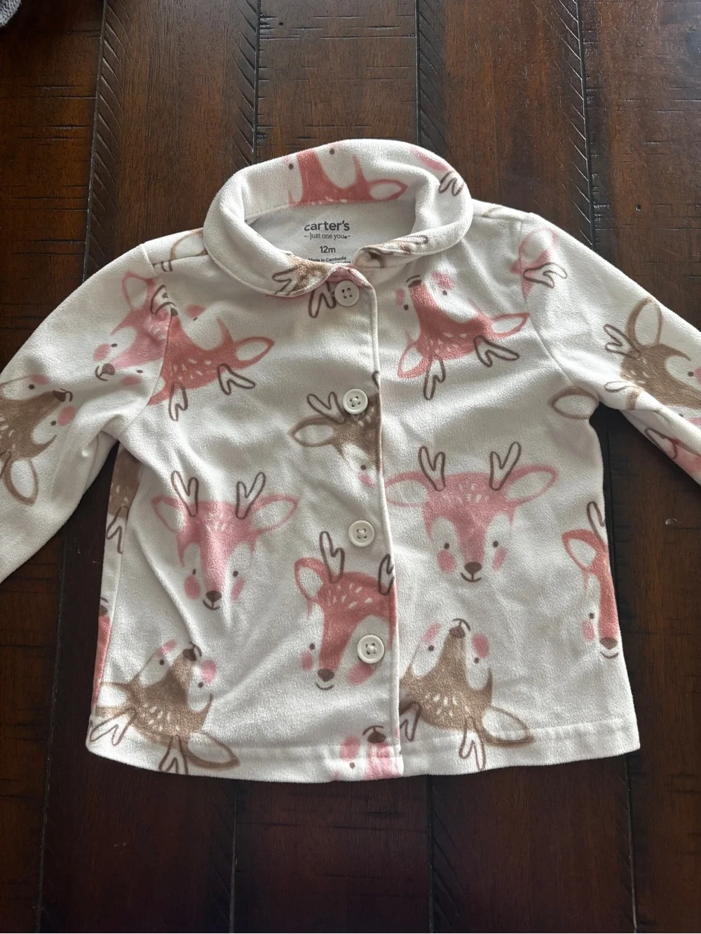 Carter's Cream Fleece Pajama Set with Pink & Brown Deer Print